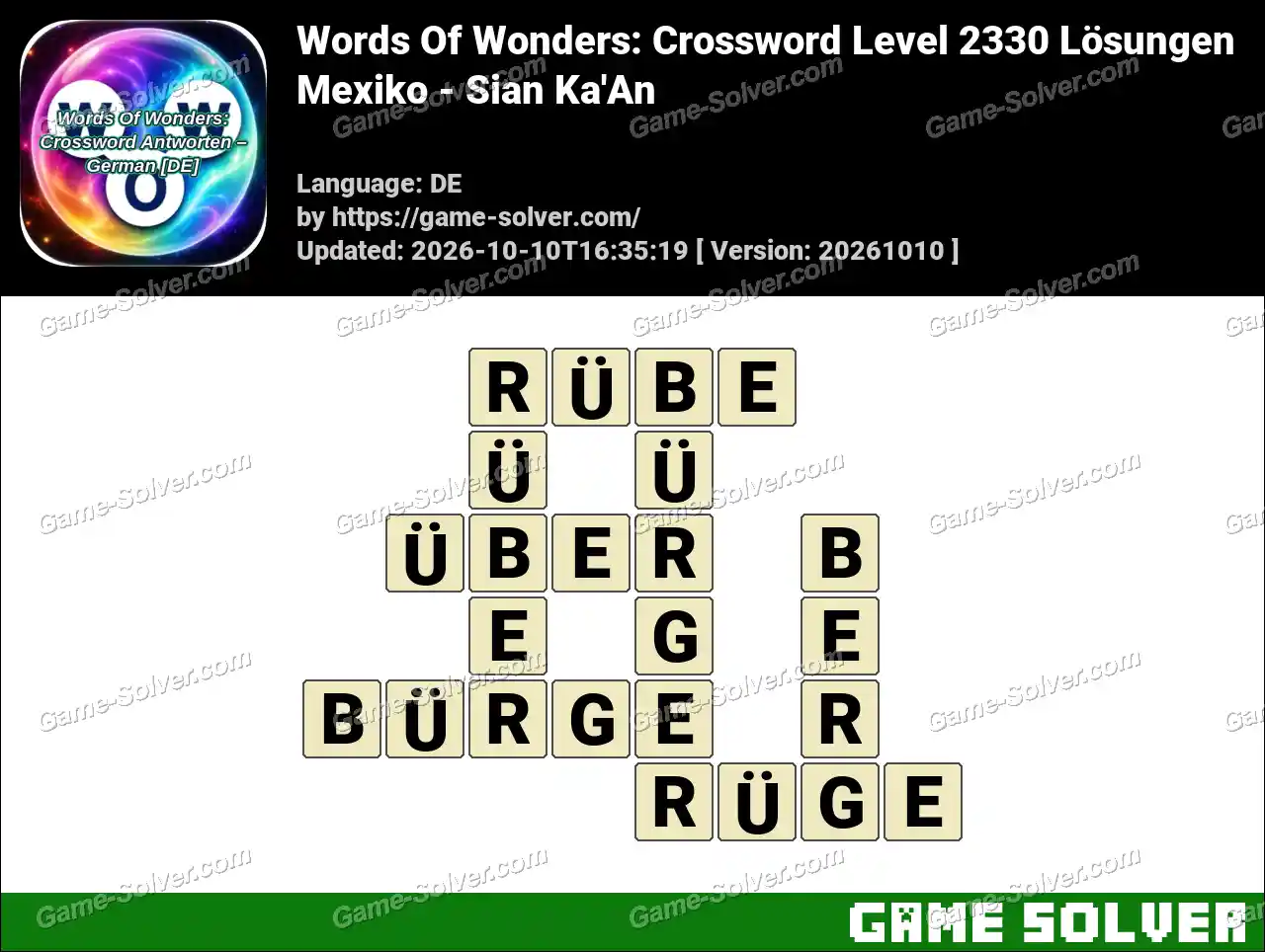 Words Of Wonders: Crossword Level 2330 Lösungen – Mexiko – Sian Ka’An